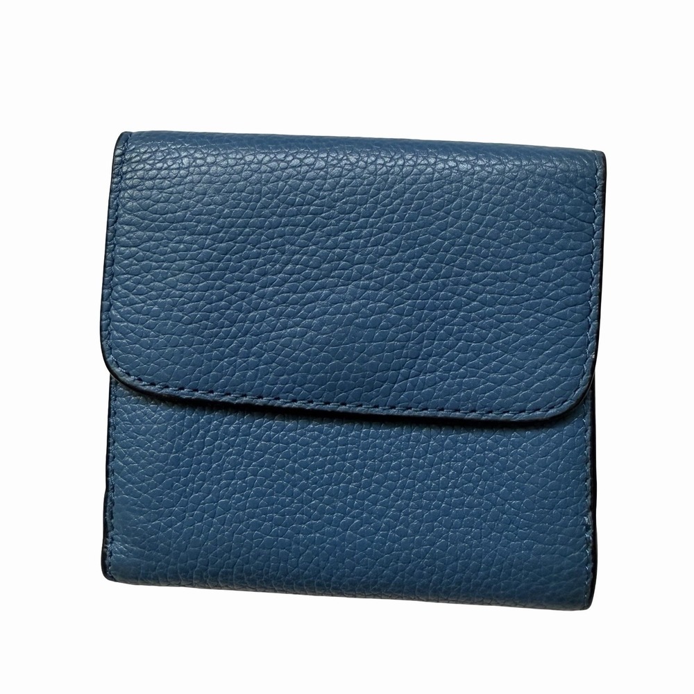 COACH Small Pebbled Leather Trifold Wallet with Ombre Rivets in Blue - Picture 2 of 9